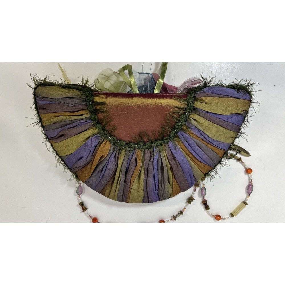 Mary Frances Handbag Multi Colored Handmade Chiffon Satin Beads Butterfly Fan - Picture 9 of 9